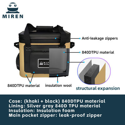 Bolsa de refrigerador personalizable de 20L en TPU de caqui aislada y a prueba de fugas Contiene hasta 30 latas de cerveza o bebidas